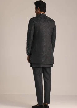 Black Indo Western Set With Mirror Work