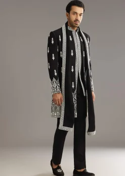 Black Indo Western Set With Embroidery On Japanese Fabric