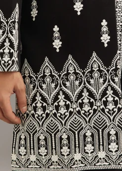 Black Indo Western Set With Embroidery On Japanese Fabric