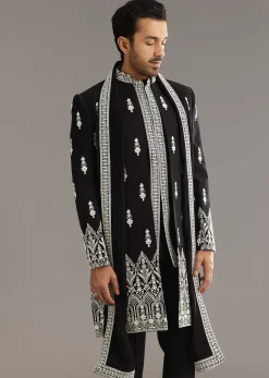 Black Indo Western Set With Embroidery On Japanese Fabric