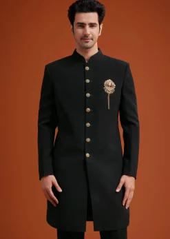 Black Indo Western With Brass Brooch Detailing