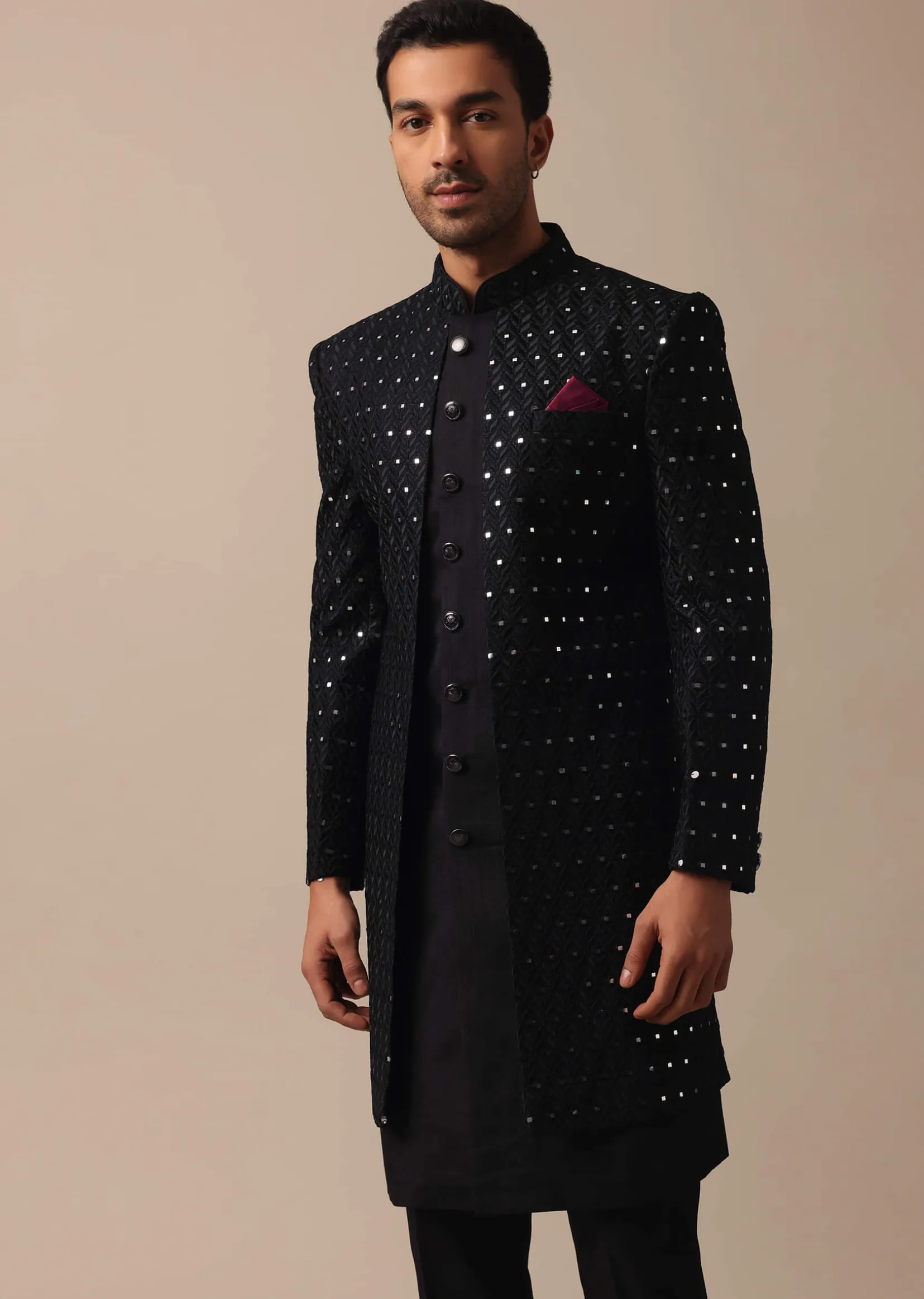 Black Indowestern Adorned With Intricate Mirror Embroidery
