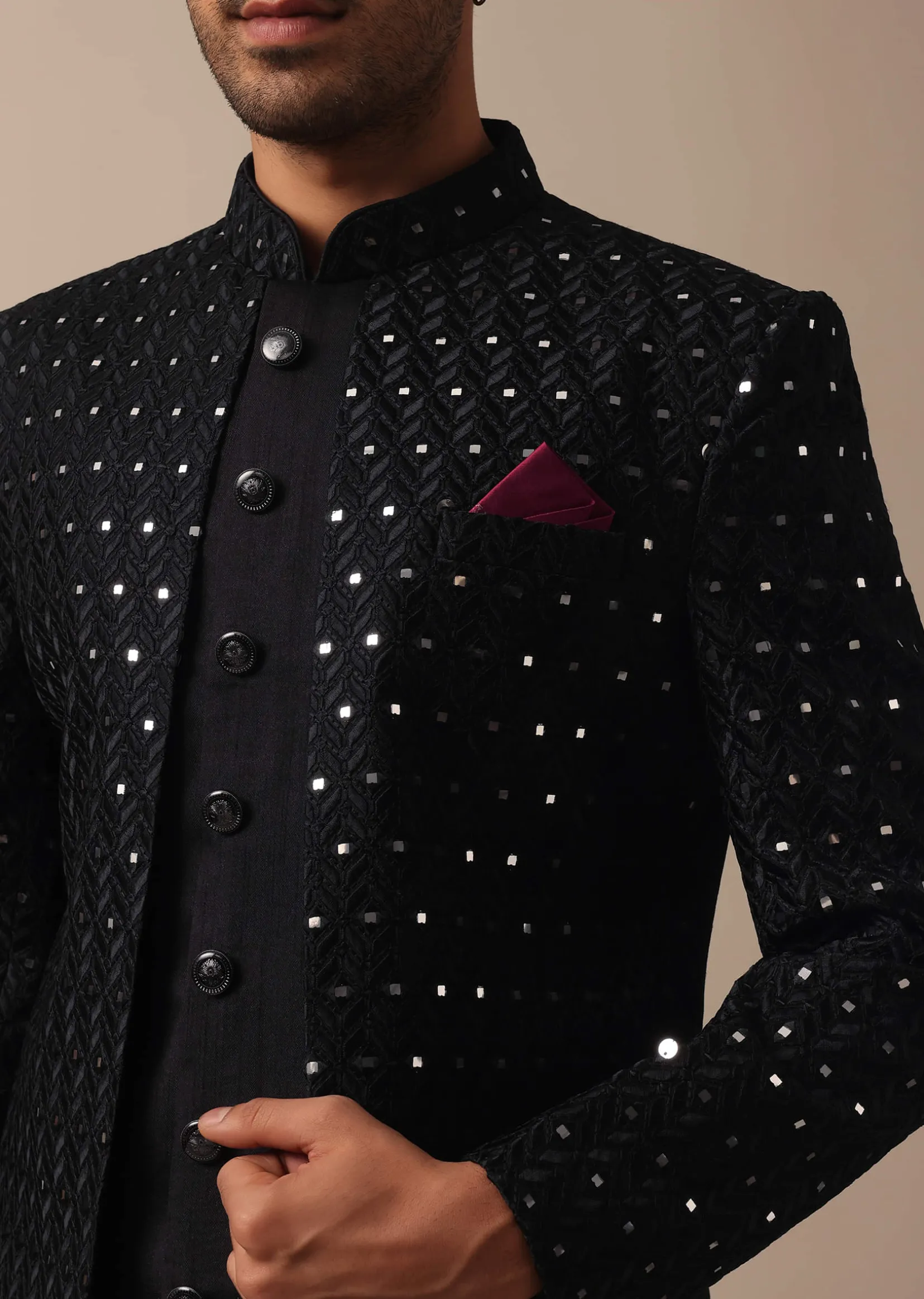 Black Indowestern Adorned With Intricate Mirror Embroidery