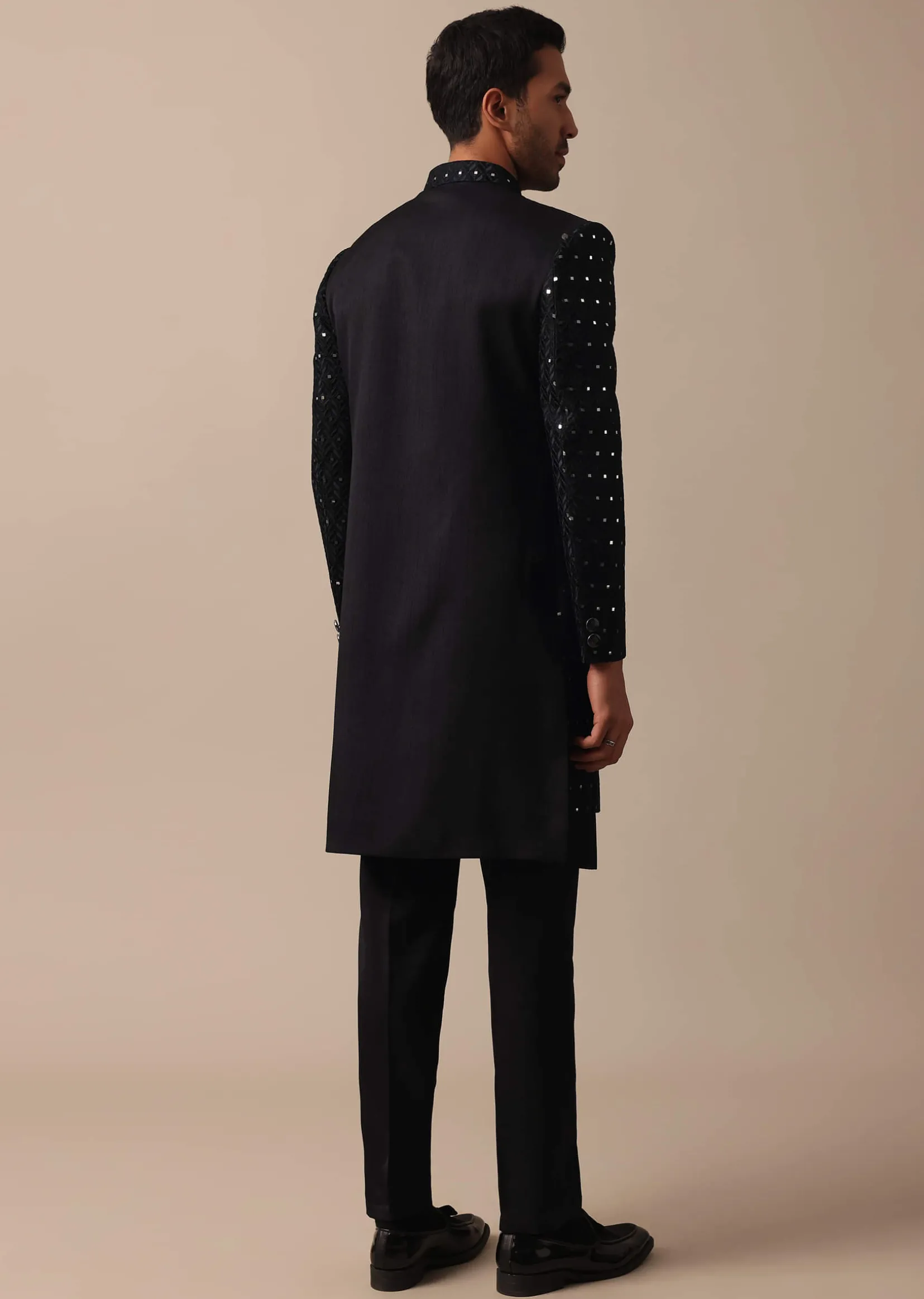 Black Indowestern Adorned With Intricate Mirror Embroidery