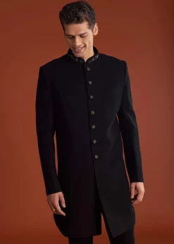 Black Indowestern Jacket Set With Zari And Pearl Work