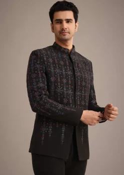 Black Indowestern Set With Cutdana Work