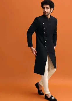 Black Indowestern Set With Style Cut For Men