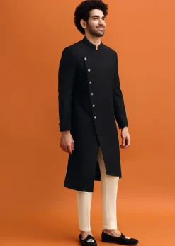 Black Indowestern Set With Style Cut For Men