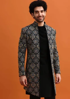 Black Indowestern Set With Hand Work For Men