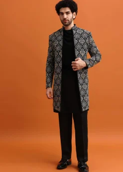 Black Indowestern Set With Hand Work For Men