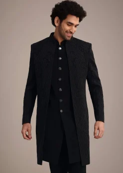 Black Indowestern Suit With Poth Work