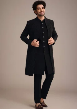 Black Indowestern Suit With Poth Work