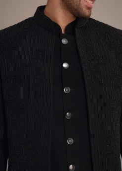 Black Indowestern Suit With Poth Work