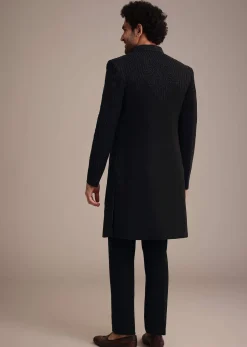 Black Indowestern Suit With Poth Work