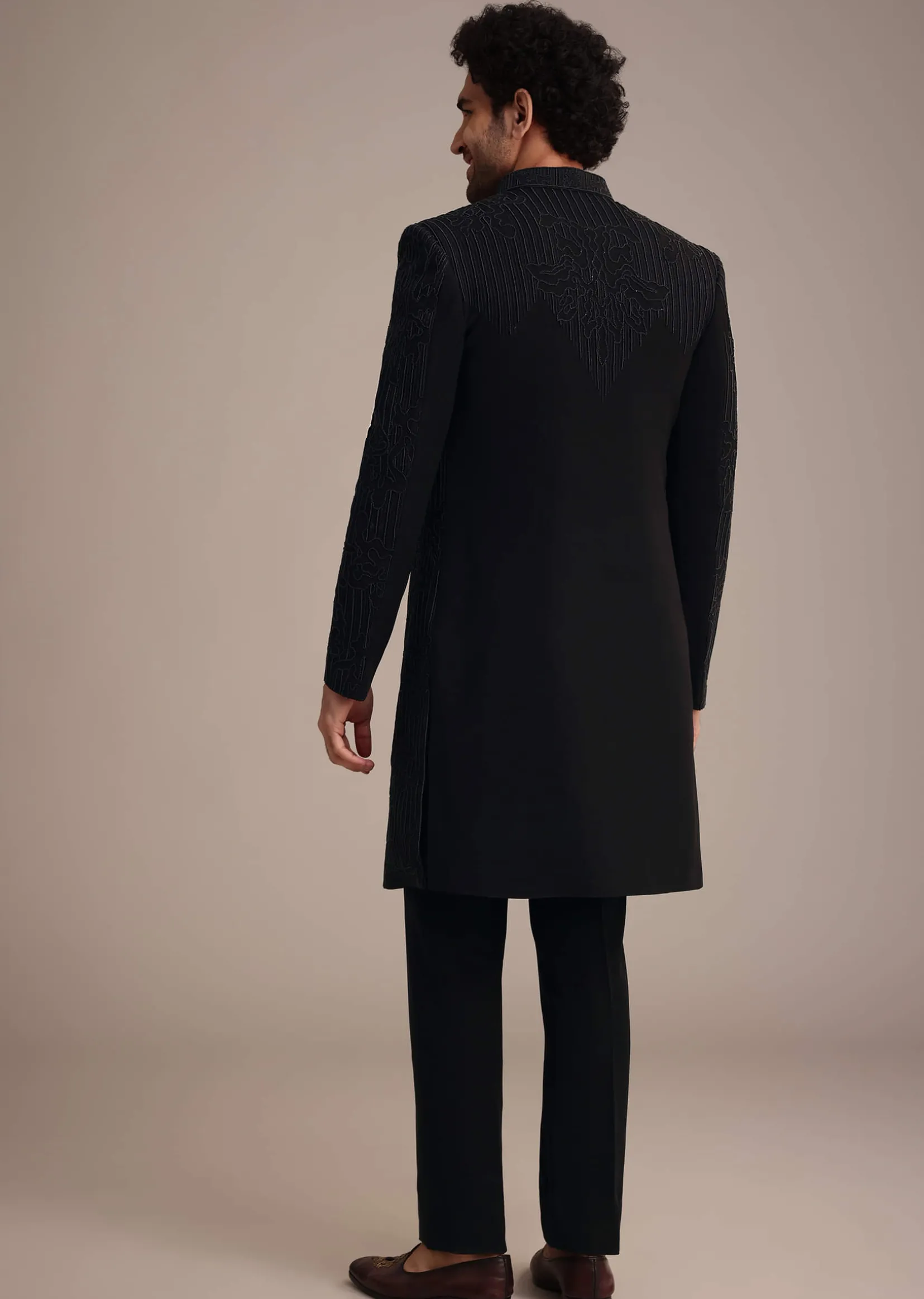 Black Indowestern Suit With Poth Work