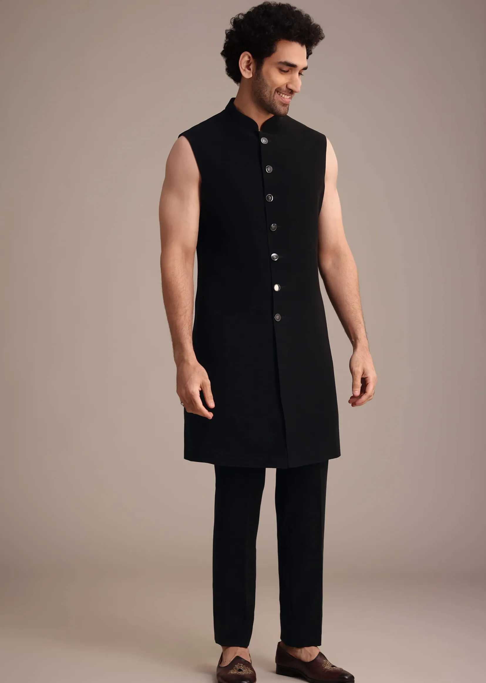 Black Indowestern Suit With Poth Work
