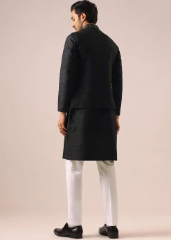 Black Jacket Kurta Set with Embroidered Work