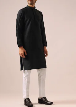 Black Jacket Kurta Set with Embroidered Work