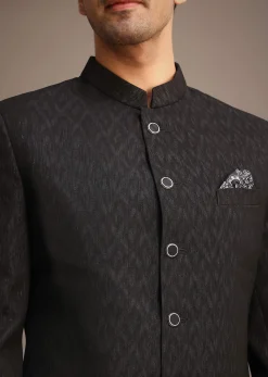 Black Jacquard Silk Indowestern Set