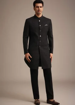Black Jacquard Silk Indowestern Set
