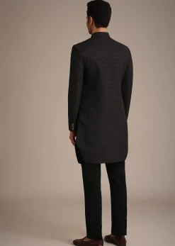 Black Jacquard Silk Indowestern Set