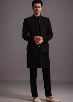 Black Jodhpuri Kurta Set With Handwork