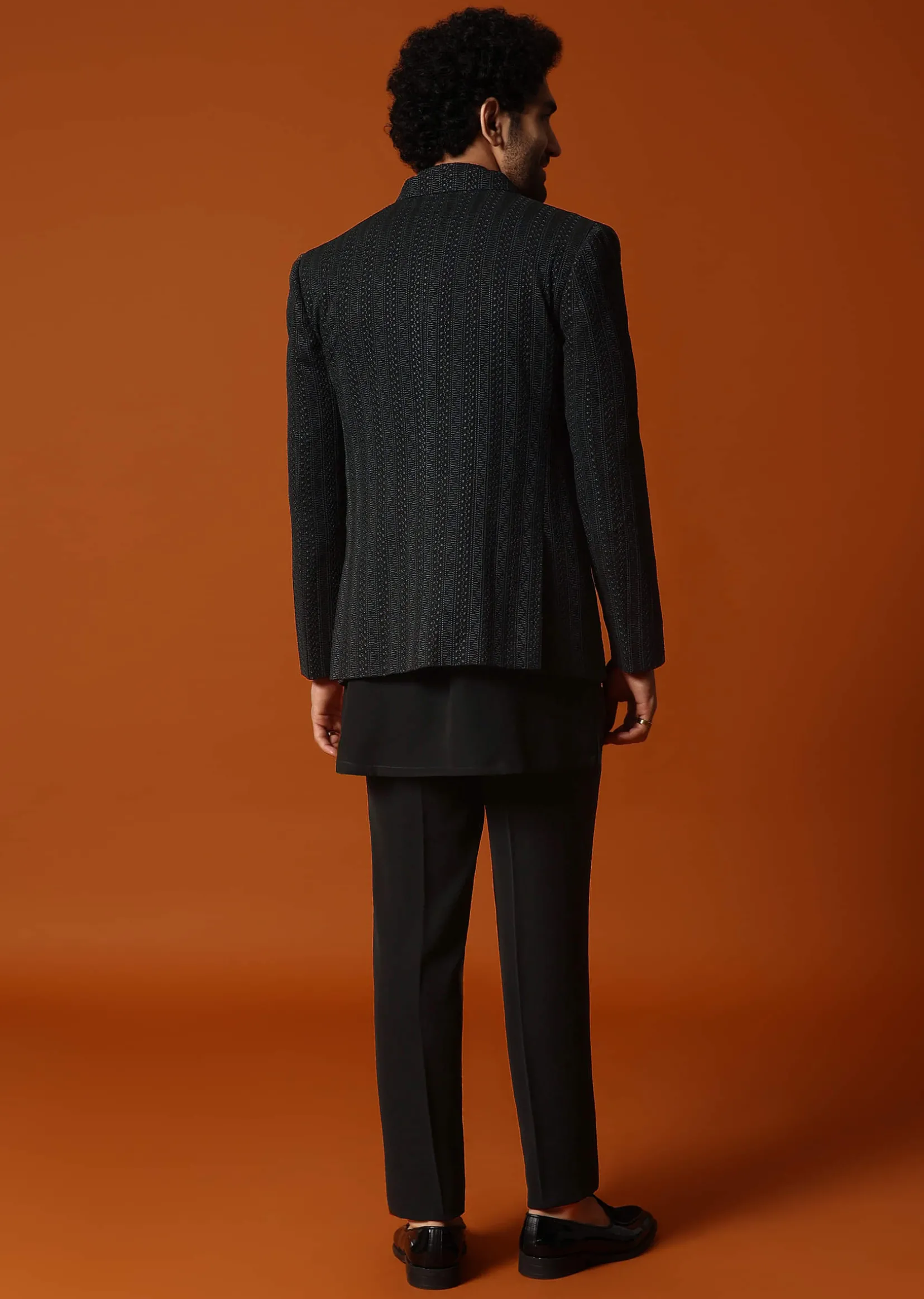 Black Jodhpuri Set In Resham Work For Men