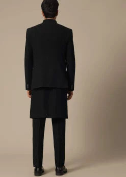 Black Jodhpuri Set With Front Button Detail