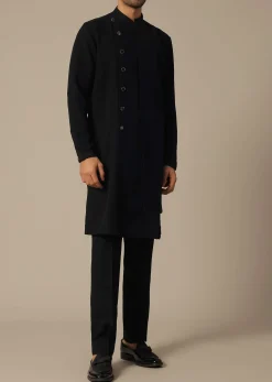 Black Jodhpuri Set With Front Button Detail