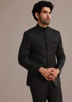 Black Jodhpuri Set With Hand Embellishments