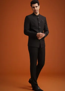 Black Jodhpuri Set With Pocket Square