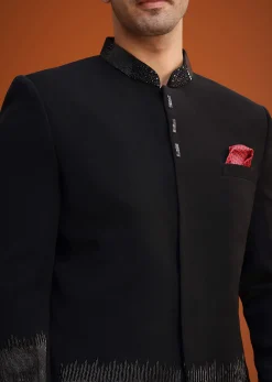 Black Jodhpuri Set With Zardozi Work