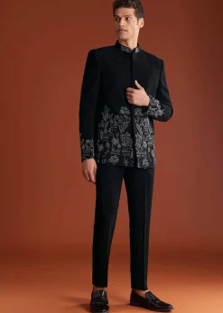 Black Jodhpuri Suit In Lachkaa With Hand Embroidery