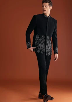 Black Jodhpuri Suit In Lachkaa With Hand Embroidery