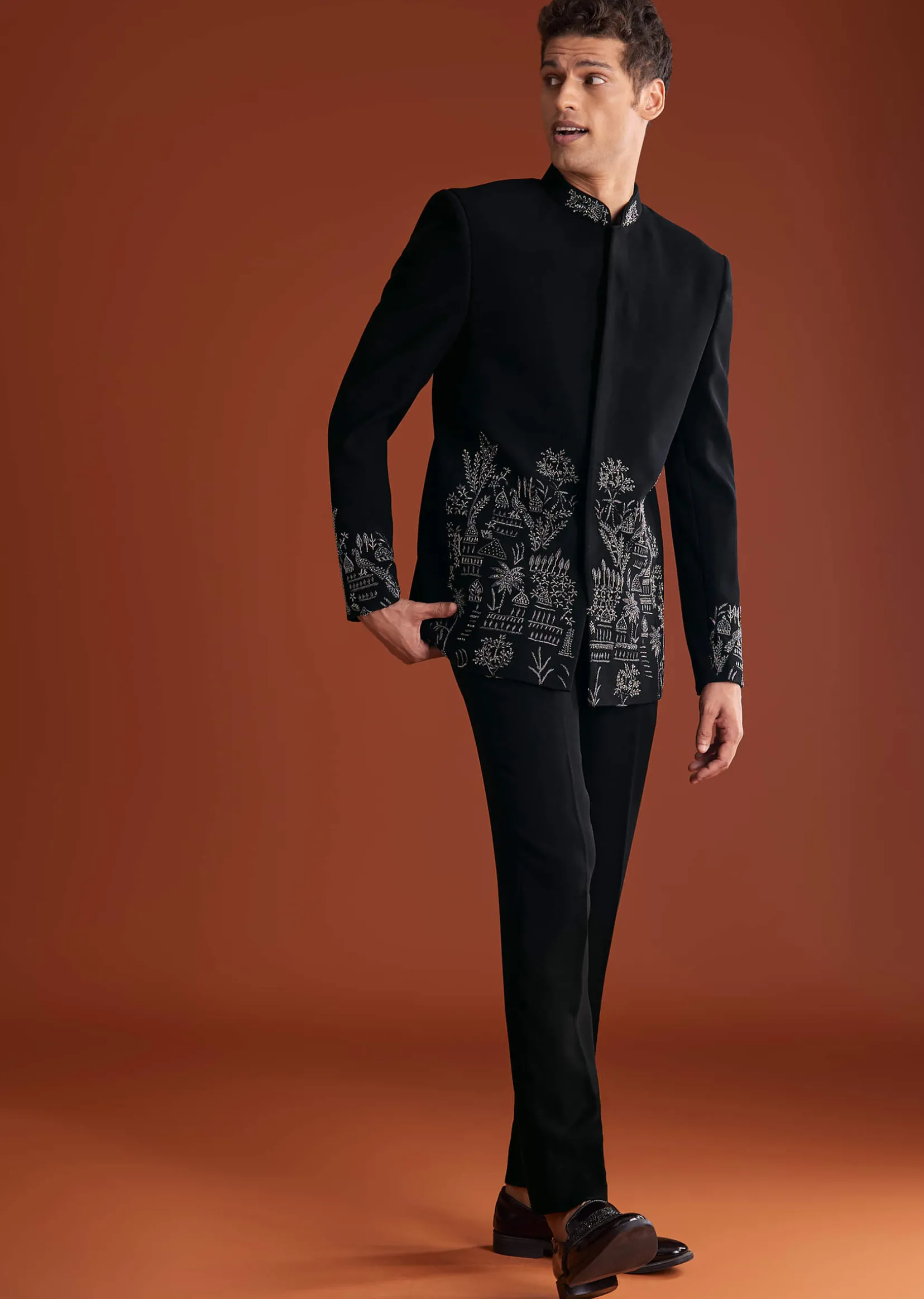 Black Jodhpuri Suit In Lachkaa With Hand Embroidery