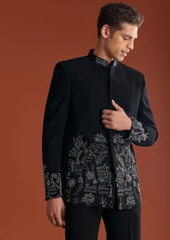 Black Jodhpuri Suit In Lachkaa With Hand Embroidery