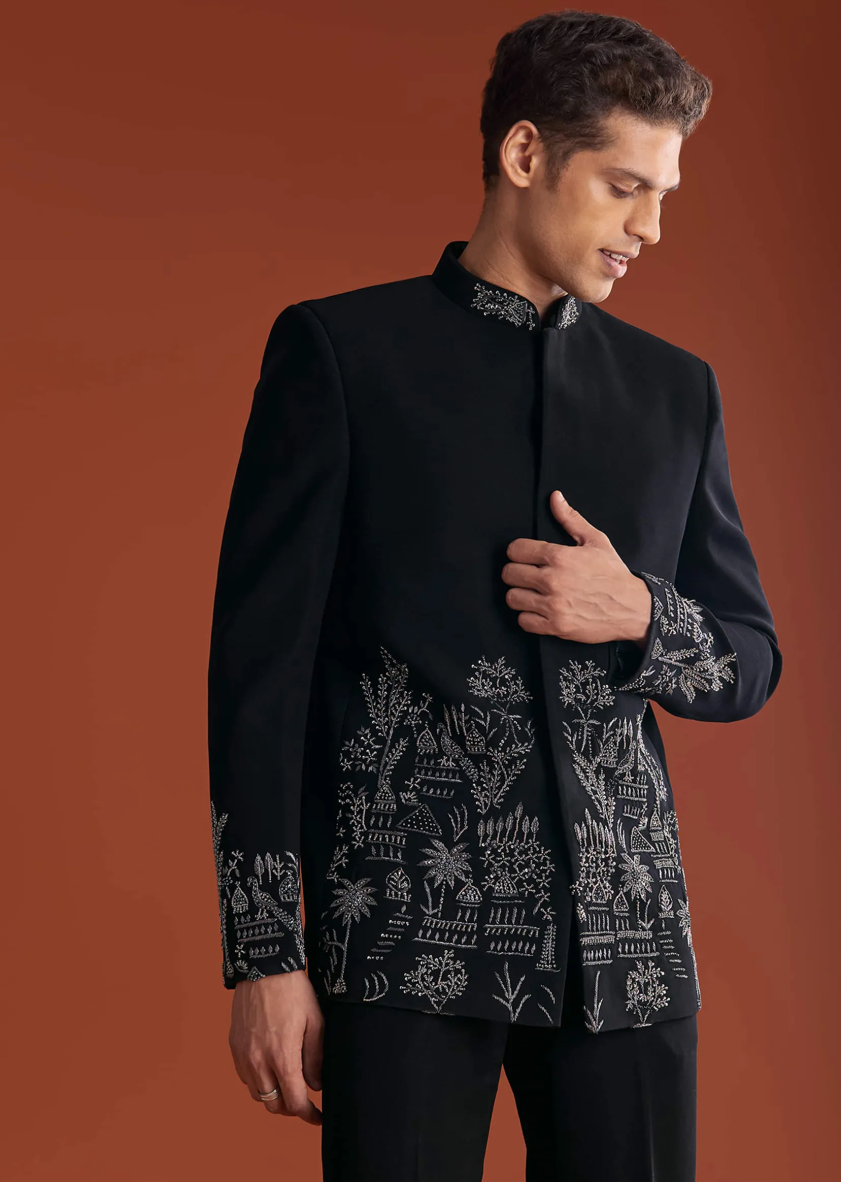 Black Jodhpuri Suit In Lachkaa With Hand Embroidery
