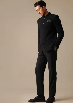 Black Jodhpuri Suit With Textured Bandhgala