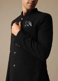 Black Jodhpuri Suit With Textured Bandhgala