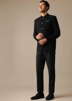 Black Jodhpuri Suit With Textured Bandhgala
