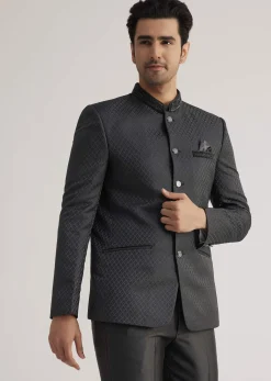 Black Jodhpuri Suit With Embellished Collar