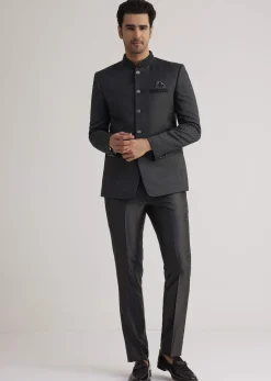 Black Jodhpuri Suit With Embellished Collar