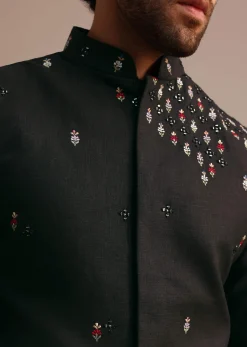 Black Kurta Jacket Set With Resham Work