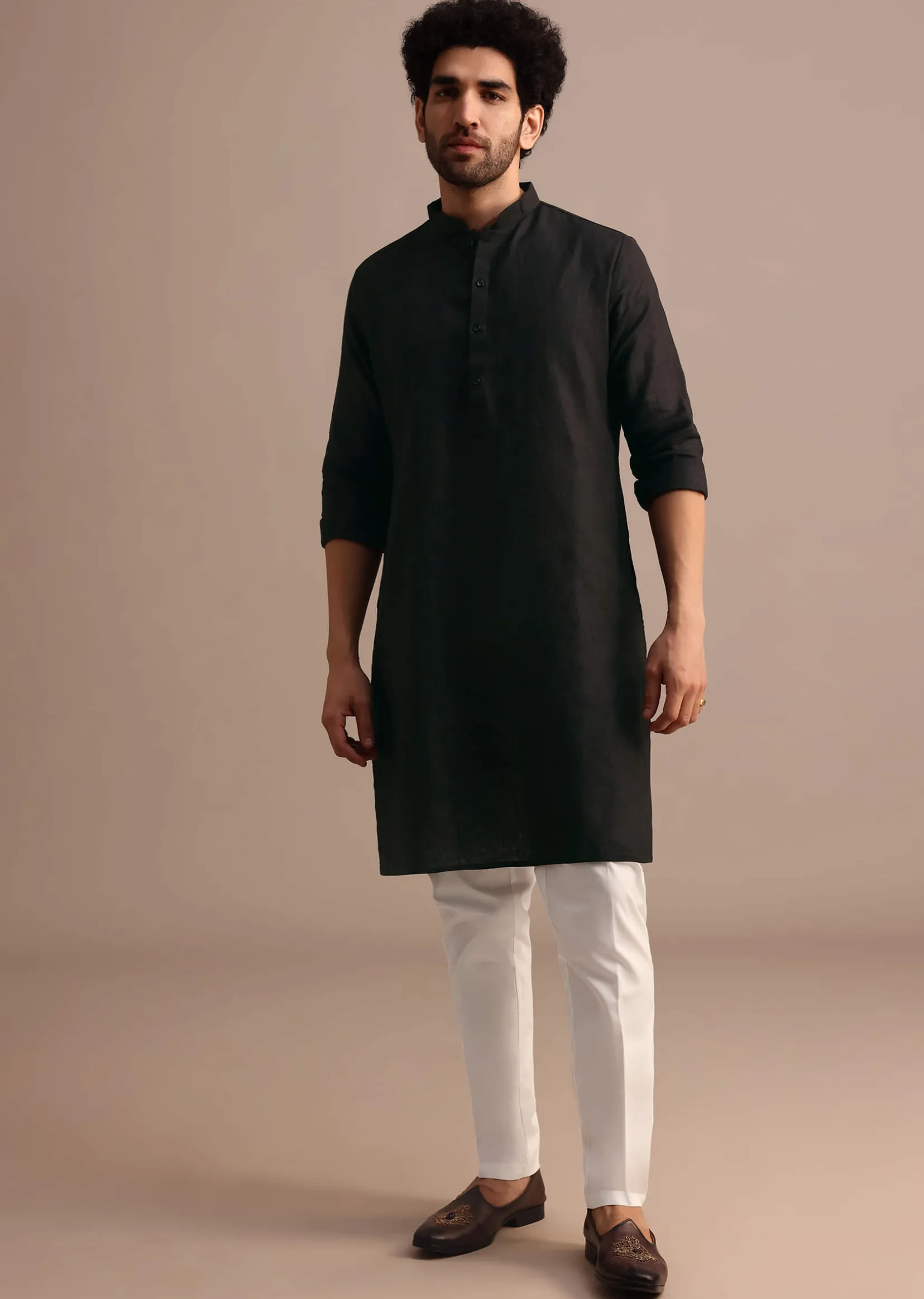 Black Kurta Jacket Set With Resham Work
