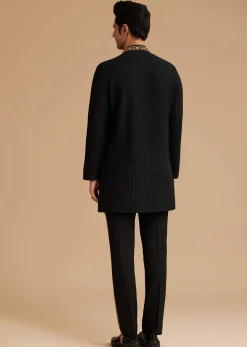 Black Kurta Set With Moti And Mirror Embroidery