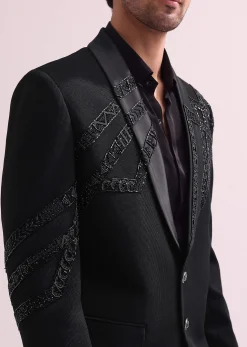 Black Lapel Hand Embroidered Tuxedo With Shirt And Pants