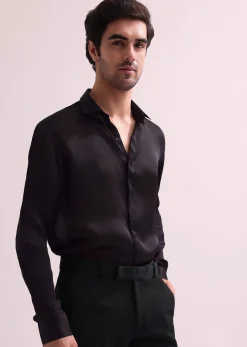 Black Lapel Hand Embroidered Tuxedo With Shirt And Pants