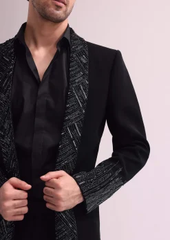 Black Lapel Tuxedo In Suiting With Shirt And Pants