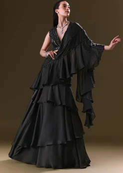 Black Lehenga Choli Set With Attached Dupatta