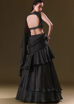 Black Lehenga Choli Set With Attached Dupatta
